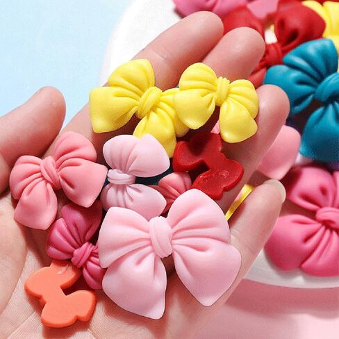 LEFV 32 Pack Bowknot Slime Charms Resin Flatback Beads Jewelry Accessories for DIY Craft Making Ornament Scrapbooking, Mixed Assorted Colors and Sizes (Mixed Color) in Kuwait