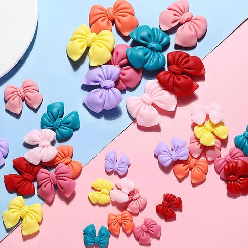 LEFV 32 Pack Bowknot Slime Charms Resin Flatback Beads Jewelry Accessories for DIY Craft Making Ornament Scrapbooking, Mixed Assorted Colors and Sizes (Mixed Color) in Kuwait