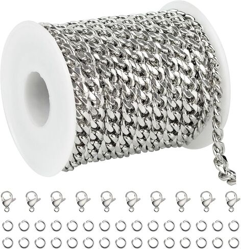 UMAOKANG 5 Meters Gold Plated Cuban Chains Bulk Stainless Steel Chains for Jewelry Making Men and Women Necklace Bracelet DIY Jewelry Chain Spool in Kuwait