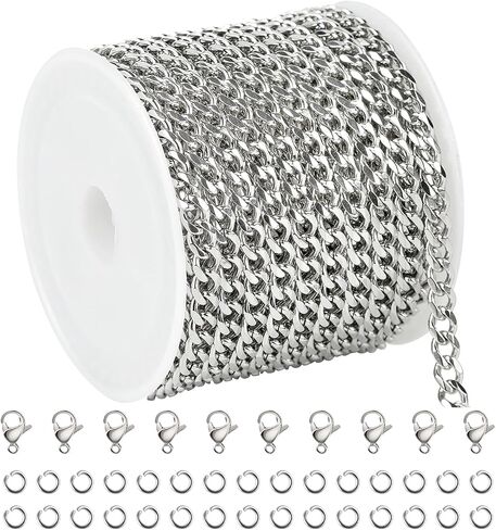 UMAOKANG 5 Meters Gold Plated Cuban Chains Bulk Stainless Steel Chains for Jewelry Making Men and Women Necklace Bracelet DIY Jewelry Chain Spool in Kuwait