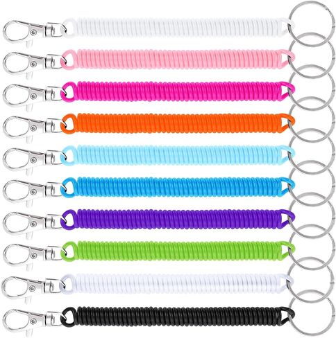 Retractable Coil Spring Keychains, 10pcs Spiral Elastic Cord Coil Keychain Strap Theftproof Anti-lost Stretch Cord Safety Key Ring with Metal Lobster Clasp for Keys Wallets Cellphone(10 Colors) in Saudi Arabia