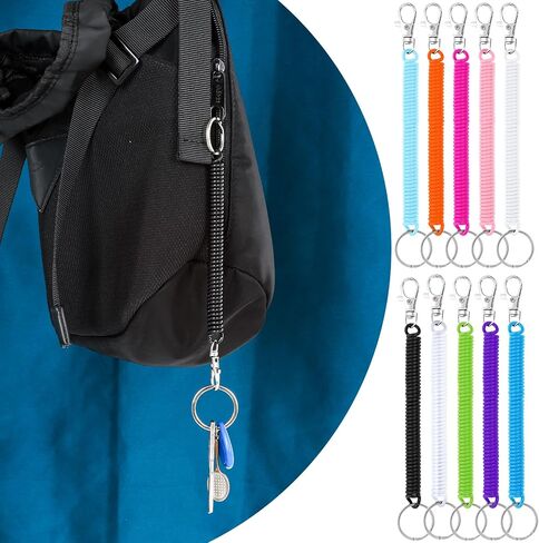 Retractable Coil Spring Keychains, 10pcs Spiral Elastic Cord Coil Keychain Strap Theftproof Anti-lost Stretch Cord Safety Key Ring with Metal Lobster Clasp for Keys Wallets Cellphone(10 Colors) in Saudi Arabia