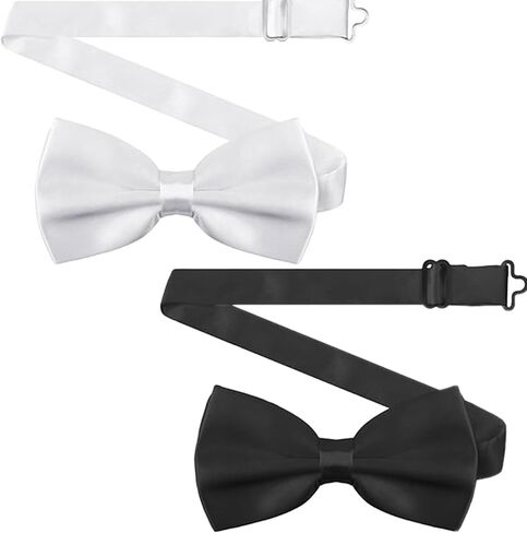 Adjustable Bowtie 2 Pack Bow Ties for men Men's Pre-Tied Satin Formal Tuxedo Bowtie Pre-Tied Bow Tie for Parties Satin Bow Tie Black and White in Saudi Arabia