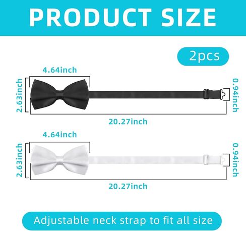 Adjustable Bowtie 2 Pack Bow Ties for men Men's Pre-Tied Satin Formal Tuxedo Bowtie Pre-Tied Bow Tie for Parties Satin Bow Tie Black and White in Saudi Arabia