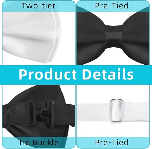 Adjustable Bowtie 2 Pack Bow Ties for men Men's Pre-Tied Satin Formal Tuxedo Bowtie Pre-Tied Bow Tie for Parties Satin Bow Tie Black and White in Saudi Arabia