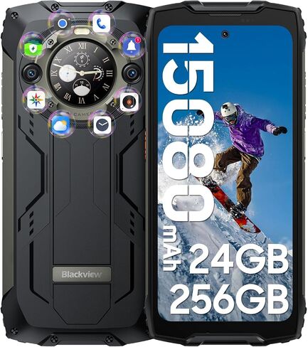 Blackview Phone BV9300Pro 24GB+256GB, Rugged phone 6.7“ 120Hz with 1.32" Customizable Secondary Screen, 15080mAh Battery 64MP+32MP+8MP Camera, 100LM Flashlight, Android 13 Helio G99,Fingerprint ID/NFC in Saudi Arabia