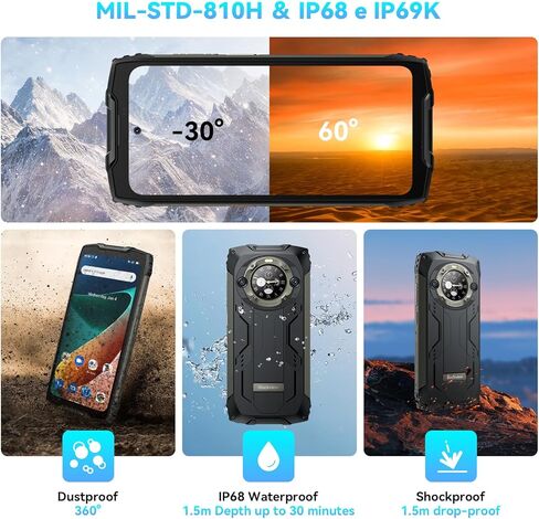 هاتف Blackview BV9300Pro 24GB+256GB، هاتف متين 6.7 بوصة 120 هرتز مع شاشة ثانوية قابلة للتخصيص 1.32 بوصة، بطارية 15080 مللي أمبير في الساعة، كاميرا 64 ميجابكسل + 32 ميجابكسل + 8 ميجابكسل، مصباح يدوي 100LM، Android 13 Helio G99، معرف بصمة الإصبع/NFC in Saudi Arabia