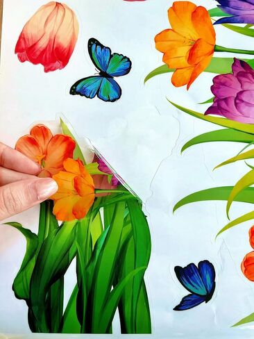 ملصقات نافذة على شكل زهرة، ملصقات نافذة صيفية للنوافذ الزجاجية، قابلة لإعادة الاستخدام، ملصقات نافذة على شكل فراشة توليب زنبركية ملونة قابلة للإزالة مزدوجة الجانب، شارات نافذة زهرية ثابتة لمستلزمات ديكور المنزل in Kuwait