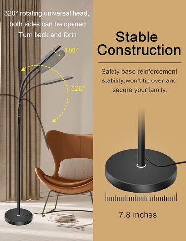 LED Floor Lamp, Bright Floor Lamps for Living Room with 1H Timer, 2700K-6500K Brightness Adjustable Gooseneck Standing Lamp with Remote & Touch Control Reading Floor Lamps for Bedroom in Saudi Arabia