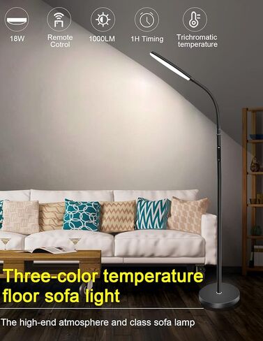 LED Floor Lamp, Bright Floor Lamps for Living Room with 1H Timer, 2700K-6500K Brightness Adjustable Gooseneck Standing Lamp with Remote & Touch Control Reading Floor Lamps for Bedroom in Saudi Arabia