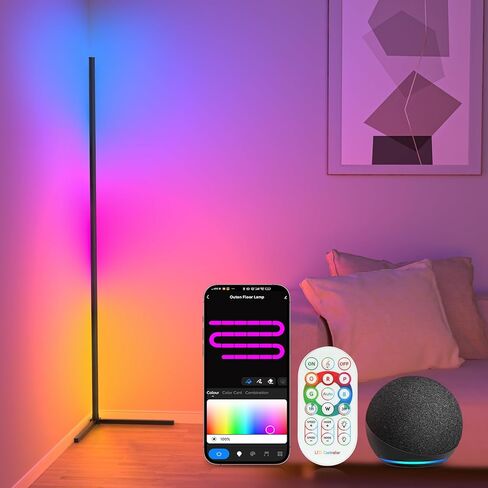 OUTON Smart LED Floor Lamp RGB, Color Changing Corner Lamp with APP and Remote Control, 16 Million DIY Colors, Music Sync, 64+ Scene, Timer Setting, Modern Standing Lamp for Living Room Bedroom Gaming in Kuwait