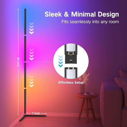 OUTON Smart LED Floor Lamp RGB, Color Changing Corner Lamp with APP and Remote Control, 16 Million DIY Colors, Music Sync, 64+ Scene, Timer Setting, Modern Standing Lamp for Living Room Bedroom Gaming in Kuwait