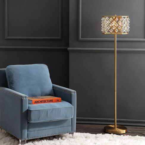 JONATHAN Y JYL9000A Elizabeth 60 "مصباح أرضي LED كريستالي/معدني، معاصر، انتقالي، أنيق، هندسي، مكتب، غرفة المعيشة، غرفة عائلية، غرفة طعام، غرفة نوم، مدخل، بهو، نحاس ذهبي/شفاف in Kuwait