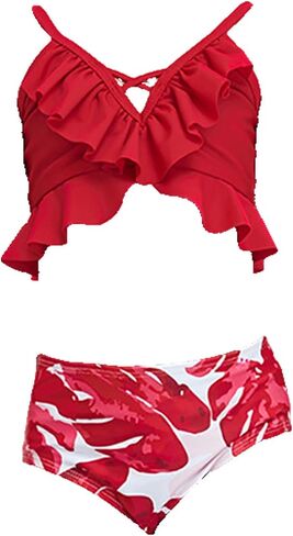 Girls Swimsuit Two Pieces Bikini Set Ruffle Bathing Suits in Saudi Arabia