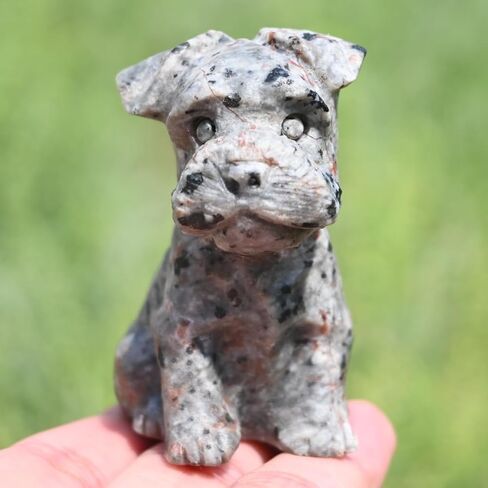 تماثيل Yooperlite Schnauzer مقاس 2 بوصة منحوتة من الكريستال Yooperlite على شكل جمجمة وجرو وتماثيل قابلة للجمع ديكور الريكي (Yooperlite) in Saudi Arabia
