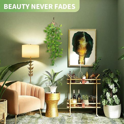 نبات معلق وهمي، 1 حزمة مجموعة نباتات صناعية معلقة، 3.6 قدم فو بوثوس فاينز يترك لغرفة النوم والحمام والفناء الداخلي والخارجي للمنزل والمكتب ديكور نباتات الحائط (مع السلال والخطافات) in Kuwait