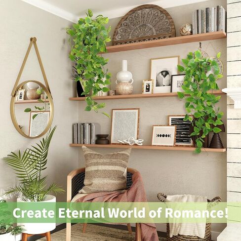 نبات معلق وهمي، 1 حزمة مجموعة نباتات صناعية معلقة، 3.6 قدم فو بوثوس فاينز يترك لغرفة النوم والحمام والفناء الداخلي والخارجي للمنزل والمكتب ديكور نباتات الحائط (مع السلال والخطافات) in Kuwait