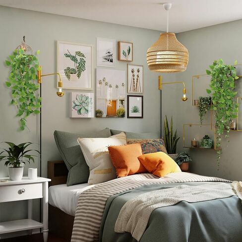 نبات معلق وهمي، 1 حزمة مجموعة نباتات صناعية معلقة، 3.6 قدم فو بوثوس فاينز يترك لغرفة النوم والحمام والفناء الداخلي والخارجي للمنزل والمكتب ديكور نباتات الحائط (مع السلال والخطافات) in Kuwait