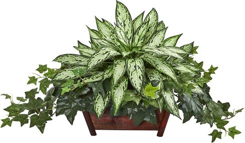 Nearly Natural Silver Queen and Ivy Artificial Decorative Planter Silk Plants, Green in Saudi Arabia