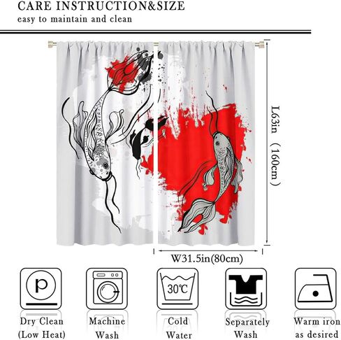 Japanese Koi Fish Curtain, Bamboos Lotus Koi Fish Japanese Traditional Style Room Darkening Door Window Rod Pocket Curtain for Bedroom Kitchen Living Room 42x45in in Saudi Arabia
