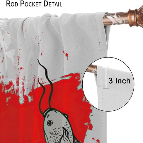 Japanese Koi Fish Curtain, Bamboos Lotus Koi Fish Japanese Traditional Style Room Darkening Door Window Rod Pocket Curtain for Bedroom Kitchen Living Room 42x45in in Saudi Arabia