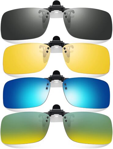 Clip on Sunglasses 4 Pack,Polarized Lens Fit over Prescription Glasses,Flip up Rimless Sunglasses in Kuwait