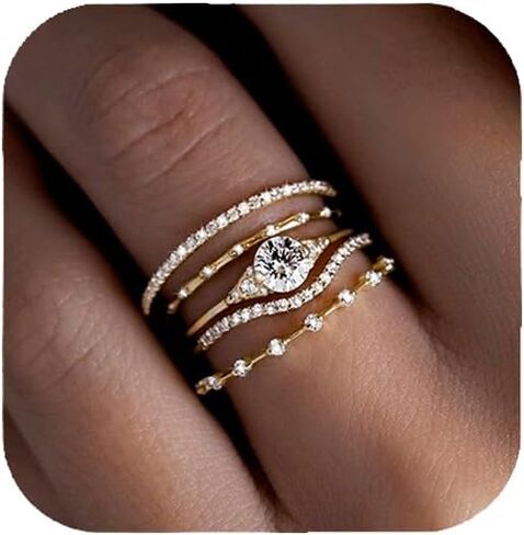 iF YOU Gold Rings for Women Non Tarnish - Dainty 14K Gold Plated Stackable Cubic Zirconia Knuckle Ring Set, Statement Promise Wedding Bands Engagement Rings Size 6 7 8 9 10 in Kuwait