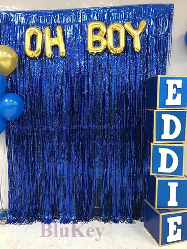 2 Pack 3ft x 8ft Royal Blue Foil Fringe Backdrop Metallic Tinsel Door Window Curtain Party Photo Booth Props for Birthday Bachelorette Wedding Graduation Christmas Holiday Prom Decorations in Saudi Arabia