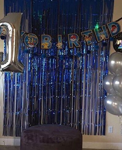 2 Pack 3ft x 8ft Royal Blue Foil Fringe Backdrop Metallic Tinsel Door Window Curtain Party Photo Booth Props for Birthday Bachelorette Wedding Graduation Christmas Holiday Prom Decorations in Saudi Arabia