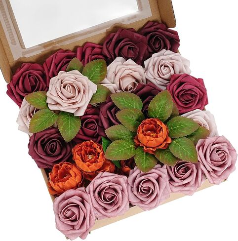 Roses Artificial Flowers 25pcs, Dusty Terracotta Flowers Fake Roses Gradient Color Flower for DIY Wedding Decorations - Realistic Foam Flowers to Create Your Own Unique Gifts in Saudi Arabia