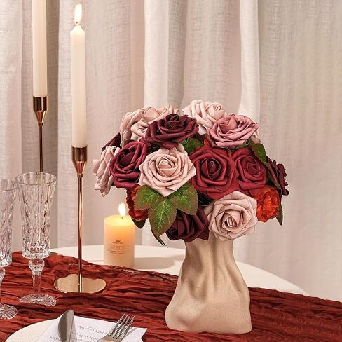 Roses Artificial Flowers 25pcs, Dusty Terracotta Flowers Fake Roses Gradient Color Flower for DIY Wedding Decorations - Realistic Foam Flowers to Create Your Own Unique Gifts in Saudi Arabia