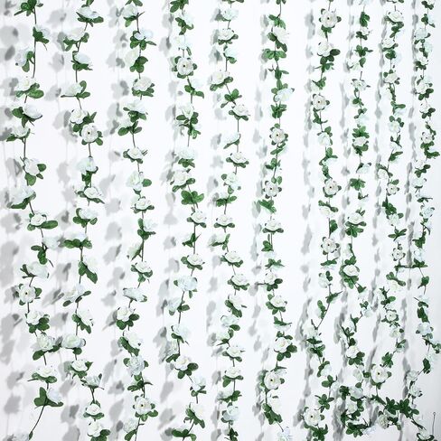 XunYee 24 Pcs 189Ft Flower Garland Artificial Rose Vines Hanging Rose Ivy Hanging Fake Rose Vines Garland Decorations for Room Wedding Birthday Christmas Wall Arch Garden Background Decor (White) in Saudi Arabia