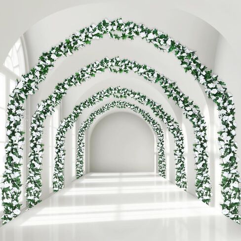 XunYee 24 Pcs 189Ft Flower Garland Artificial Rose Vines Hanging Rose Ivy Hanging Fake Rose Vines Garland Decorations for Room Wedding Birthday Christmas Wall Arch Garden Background Decor (White) in Saudi Arabia