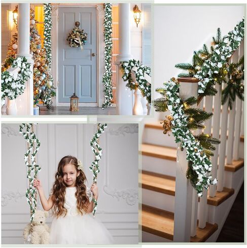 XunYee 24 Pcs 189Ft Flower Garland Artificial Rose Vines Hanging Rose Ivy Hanging Fake Rose Vines Garland Decorations for Room Wedding Birthday Christmas Wall Arch Garden Background Decor (White) in Saudi Arabia