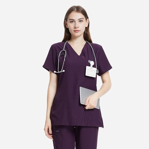 مجموعة يونيفورم وورلد سكرب للنساء - قميص وسروال مطاطي مع 8 جيوب، حزام خصر لليوجا، مضاد للتجاعيد، مقاس نحيف in Kuwait