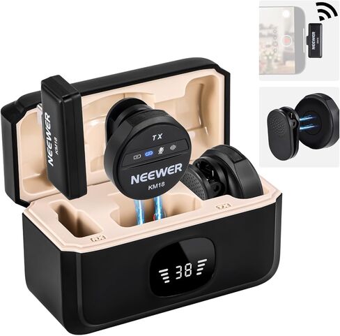 Neewer Wireless Lavalier Microphone for USB C with Charging Case, Compatible with iPhone 15/Android/PC/Laptop, 48KHz/24Bit Mini Lapel Mic, Noise Canceling 24H Battery for Recording Live Vlog, KM18 in Saudi Arabia