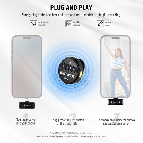 Neewer Wireless Lavalier Microphone for USB C with Charging Case, Compatible with iPhone 15/Android/PC/Laptop, 48KHz/24Bit Mini Lapel Mic, Noise Canceling 24H Battery for Recording Live Vlog, KM18 in Saudi Arabia