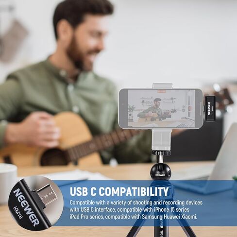 Neewer Wireless Lavalier Microphone for USB C with Charging Case, Compatible with iPhone 15/Android/PC/Laptop, 48KHz/24Bit Mini Lapel Mic, Noise Canceling 24H Battery for Recording Live Vlog, KM18 in Saudi Arabia