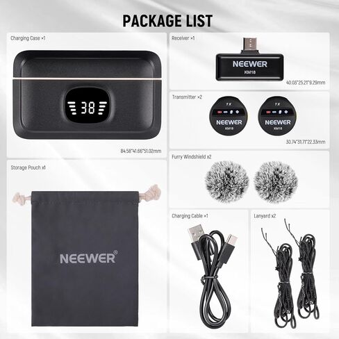 Neewer Wireless Lavalier Microphone for USB C with Charging Case, Compatible with iPhone 15/Android/PC/Laptop, 48KHz/24Bit Mini Lapel Mic, Noise Canceling 24H Battery for Recording Live Vlog, KM18 in Saudi Arabia