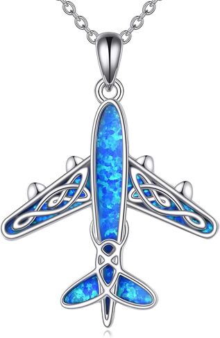 POPLYKE Airplane Necklace for Women 925 Sterling Silver Opal Aircraft Choker Necklace Jewelry Gifts in Saudi Arabia
