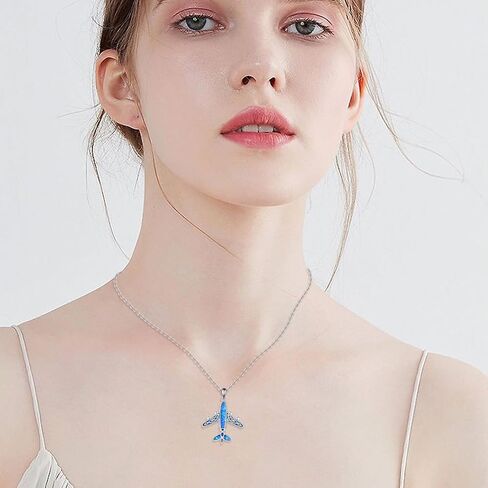 POPLYKE Airplane Necklace for Women 925 Sterling Silver Opal Aircraft Choker Necklace Jewelry Gifts in Saudi Arabia