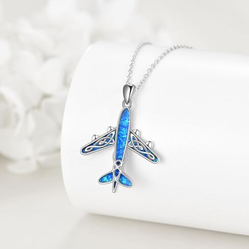 POPLYKE Airplane Necklace for Women 925 Sterling Silver Opal Aircraft Choker Necklace Jewelry Gifts in Saudi Arabia