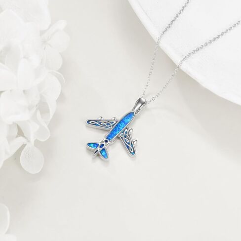 POPLYKE Airplane Necklace for Women 925 Sterling Silver Opal Aircraft Choker Necklace Jewelry Gifts in Saudi Arabia