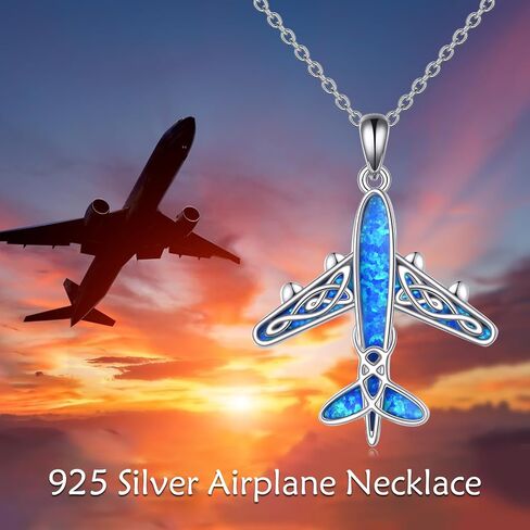 POPLYKE Airplane Necklace for Women 925 Sterling Silver Opal Aircraft Choker Necklace Jewelry Gifts in Saudi Arabia