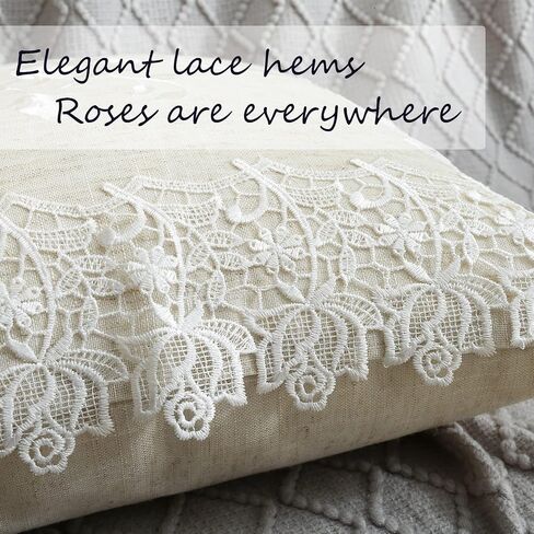 Embroidered Spring Floral Throw Pillow Covers Set of 2, 18x18 inches Farmhouse Cottage Garden Pillow Shams Linen Blended Decorative Cushion Cover Case (Linen Natural, Linen blended) in Saudi Arabia