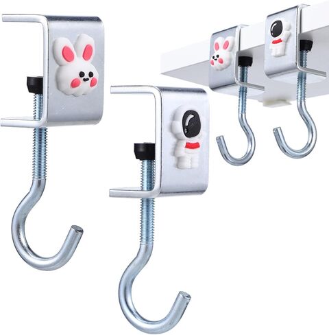 خطاف تخزين مثبت على المكتب، 4 قطع من خطافات التثبيت من الفولاذ الكربوني، سمك قابل للتعديل للحقائب وسماعات الرأس وحقائب الظهر والمفاتيح والمظلات وما إلى ذلك، فضي in Kuwait