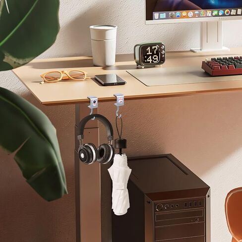 خطاف تخزين مثبت على المكتب، 4 قطع من خطافات التثبيت من الفولاذ الكربوني، سمك قابل للتعديل للحقائب وسماعات الرأس وحقائب الظهر والمفاتيح والمظلات وما إلى ذلك، فضي in Kuwait