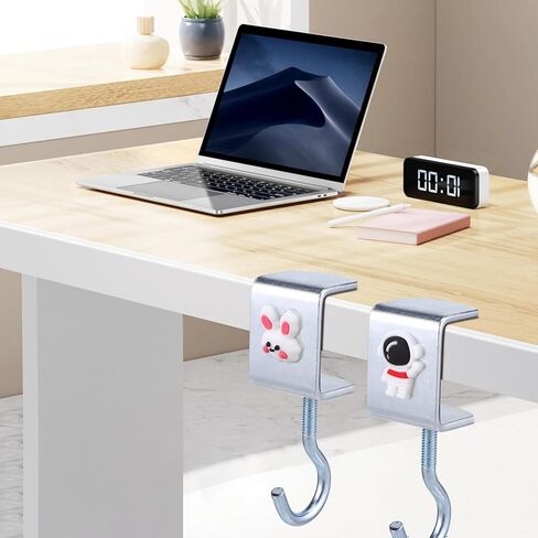 خطاف تخزين مثبت على المكتب، 4 قطع من خطافات التثبيت من الفولاذ الكربوني، سمك قابل للتعديل للحقائب وسماعات الرأس وحقائب الظهر والمفاتيح والمظلات وما إلى ذلك، فضي in Kuwait