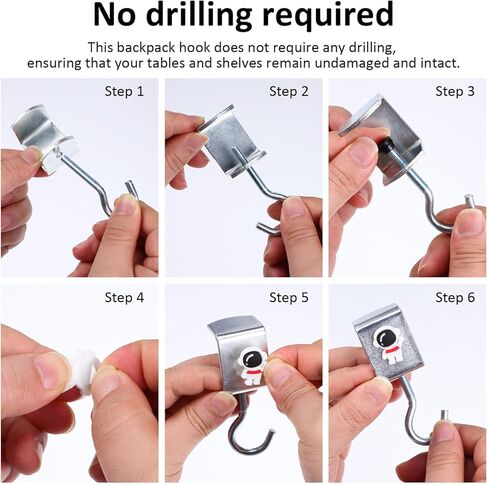 خطاف تخزين مثبت على المكتب، 4 قطع من خطافات التثبيت من الفولاذ الكربوني، سمك قابل للتعديل للحقائب وسماعات الرأس وحقائب الظهر والمفاتيح والمظلات وما إلى ذلك، فضي in Kuwait