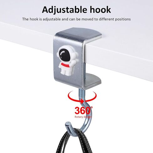 خطاف تخزين مثبت على المكتب، 4 قطع من خطافات التثبيت من الفولاذ الكربوني، سمك قابل للتعديل للحقائب وسماعات الرأس وحقائب الظهر والمفاتيح والمظلات وما إلى ذلك، فضي in Kuwait